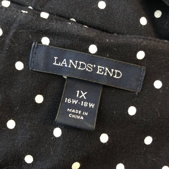 Lands End Fit Flare Dress Sleeveless Surplice Neckline Polka Dot Black White 1X - Picture 3 of 4